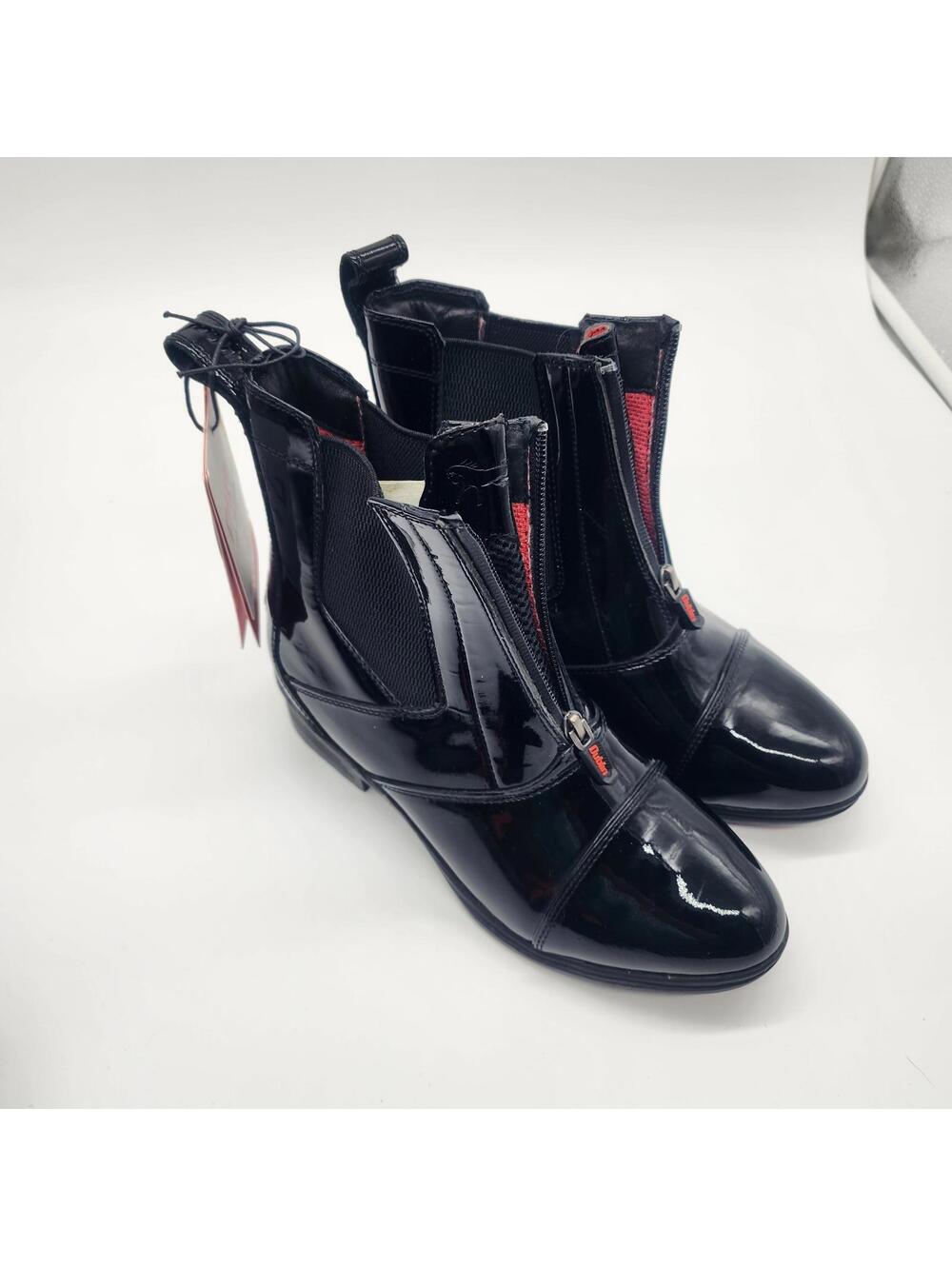 NWT DARE TO BE DUBLIN BLACK PATENT LEATHER ANKLE RIDING BOOTS 9.5